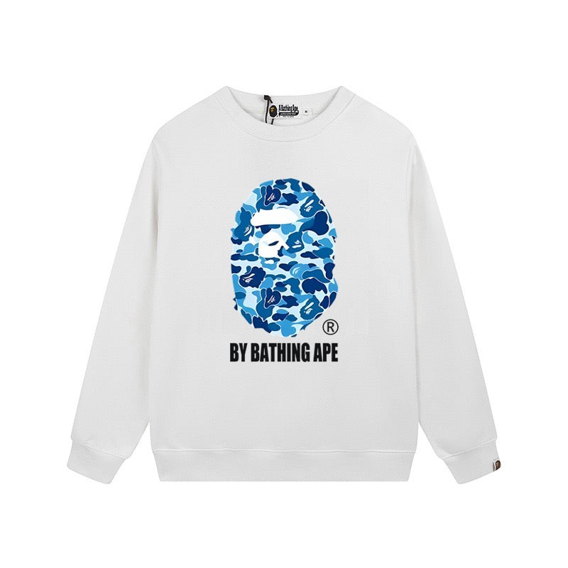 BAPE Blue Camo Ape Head Crewneck Sweatshirt White