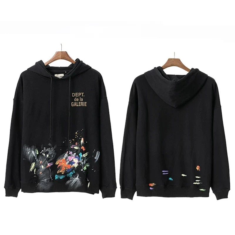 Gallery Dept Paint Splatter Black Hoodie