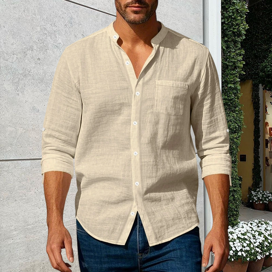 🔥New Arrivals & Special Offers-Men's Linen Long Sleeve Stand Collar Shirt