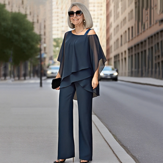 Women’s Irregular Chiffon Tops & Wide-Leg Pants 2-Piece Set