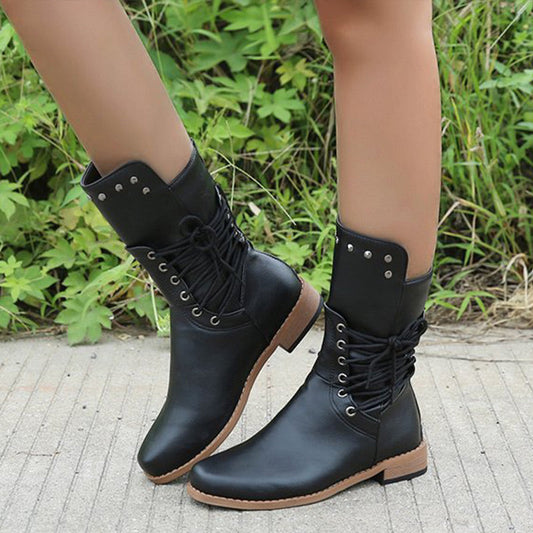 π Womenβs Lace-Up Low-Heel Round Toe Ankle Boots
