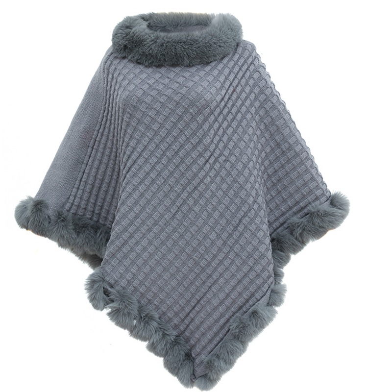 Women's Chic Ultra-Warm Faux Fur Trim Knit Shawl
