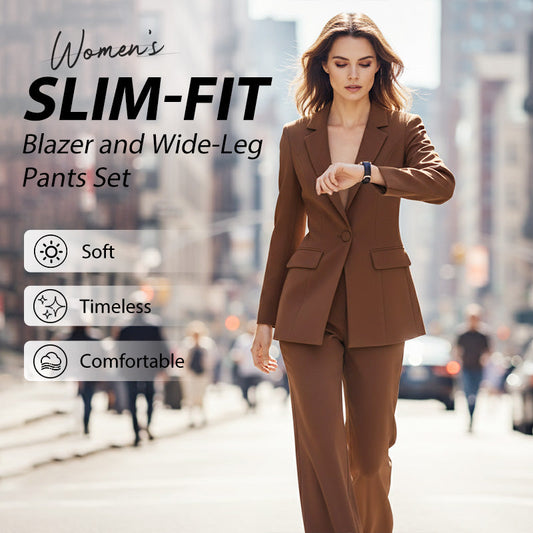 Women's Elegant Blazer and Wide-Leg Pants Set