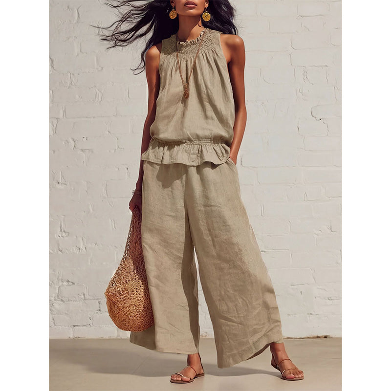π₯2026 New Arrivals Special Offer-Women's Sleeveless Smocked Neck Top & Pants Set