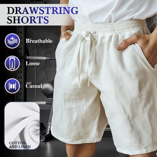 (S-3XL)🌿Men's Elastic Drawstring Solid Cotton Linen Shorts