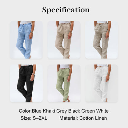 Women's  Elastic Waist Cotton Linen Wide Leg Pants
