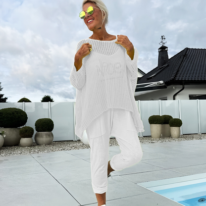 💜Women's Letter Print Jumpsuit + Hollow Smock Leisure Suit