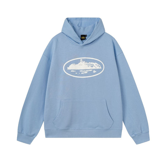 Light Blue Graphic Hoodie Unisex Streetwear Casual Pullover Sweatshirt
