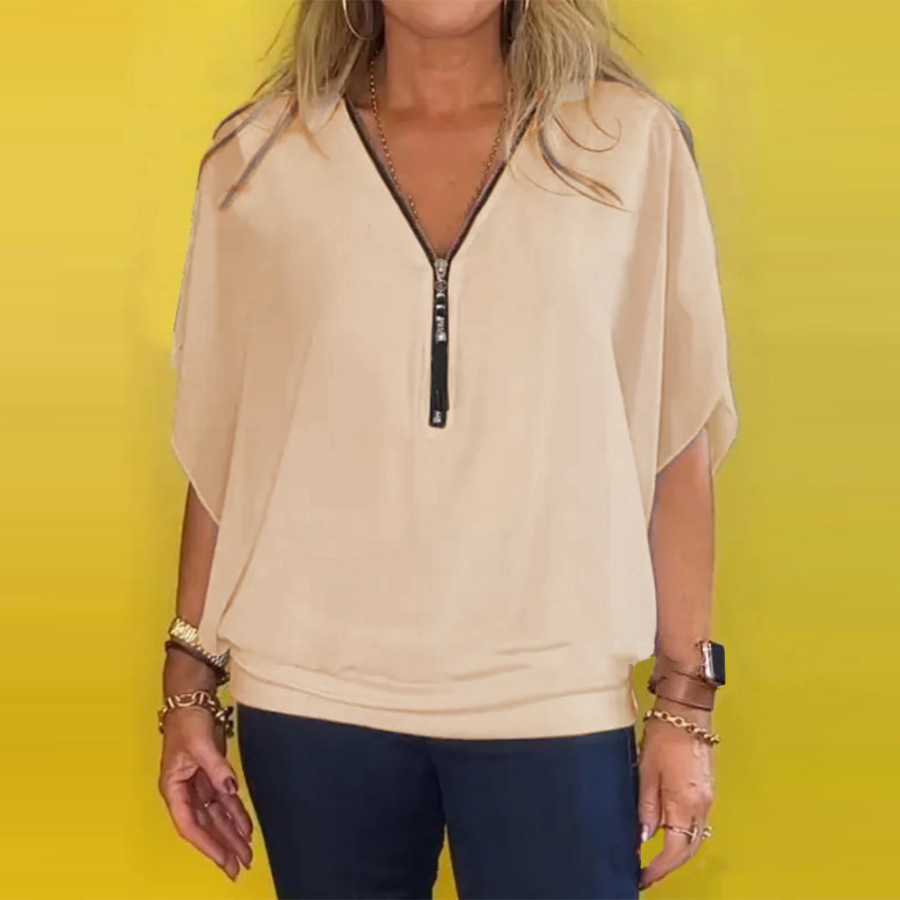 Women's Chiffon Zip-up Neck Casual Top