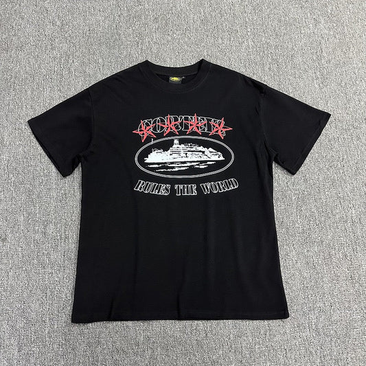 Black Graphic Print T-Shirt Unisex Streetwear Casual Short Sleeve Tee