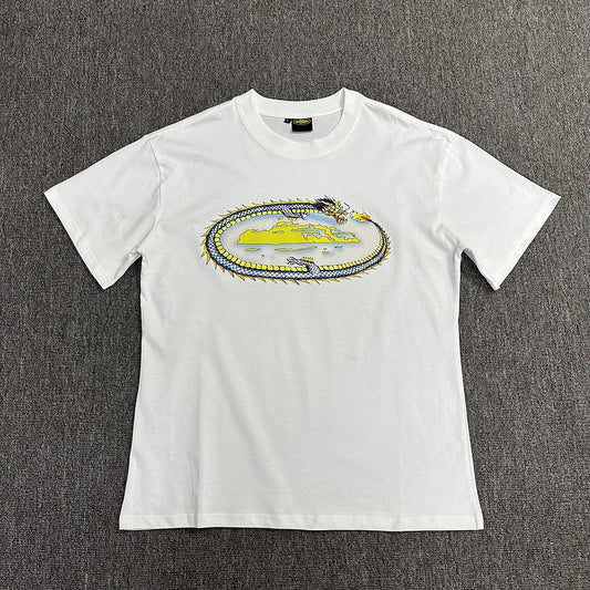 Dragon Graphic White T-Shirt Unisex Streetwear Casual Short Sleeve Tee