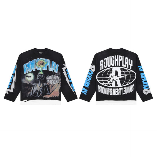 Men's Vintage Skeleton Graphic Oversized Long Sleeve T-Shirt – Retro Streetwear Cotton Tee