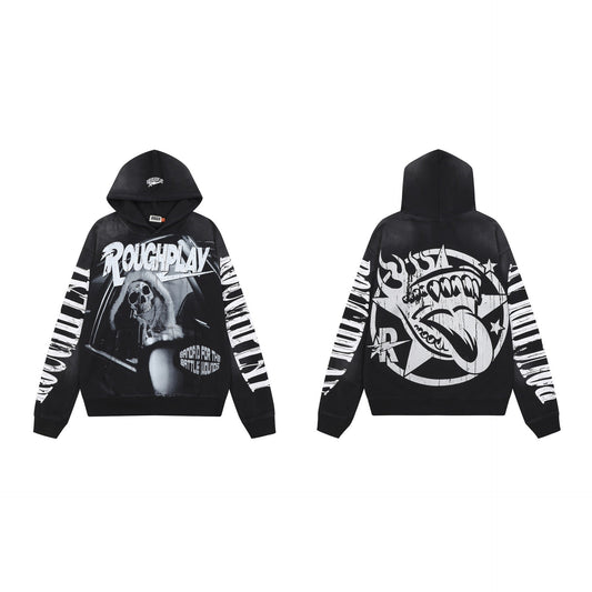 Men's Monochrome Skeleton Graphic Oversized Hoodie – Vintage Streetwear Pullover Sweatshirt