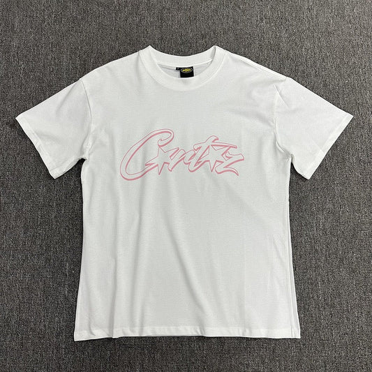 Pink Outline Graphic Print White T-Shirt Unisex Streetwear Casual Short Sleeve Tee