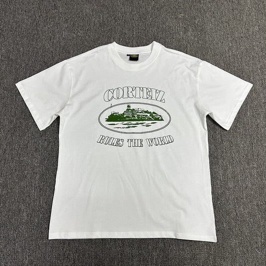 Green Graphic Print White T-Shirt Unisex Streetwear Casual Short Sleeve Tee