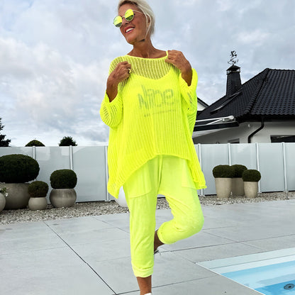 💜Women's Letter Print Jumpsuit + Hollow Smock Leisure Suit