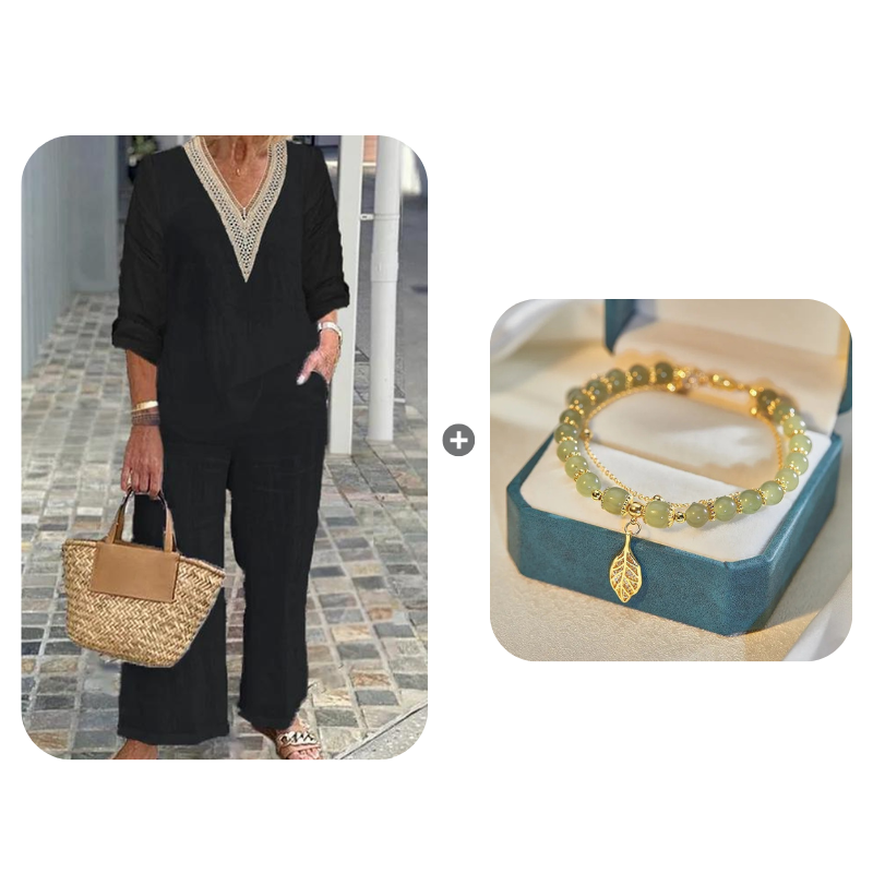 Women's V-Neck Top & Wide-Leg Pants