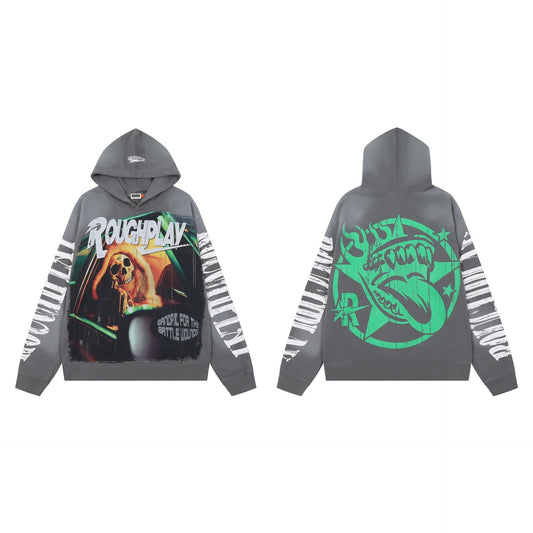 Men's Vintage Skeleton Graphic Oversized Hoodie – Streetwear Pullover Sweatshirt