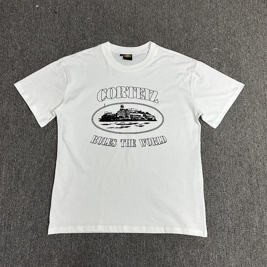 Vintage Black Graphic Print White T-Shirt Unisex Streetwear Casual Tee