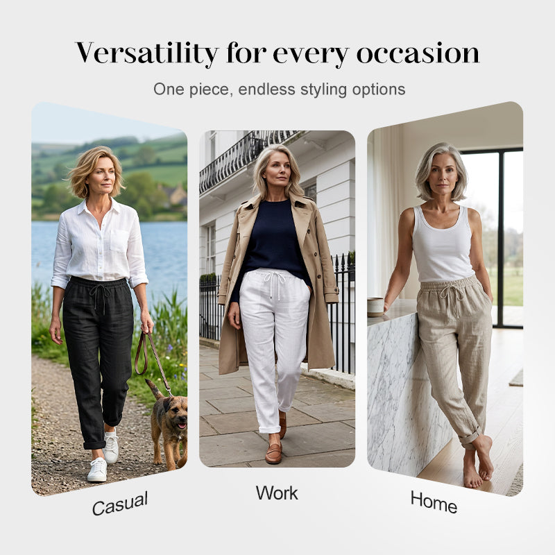 Women's  Elastic Waist Cotton Linen Wide Leg Pants