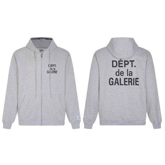 Gallery Dept. "Dépt. de la Galerie" Zip Hoodie – Grey French Print, Oversized Fit