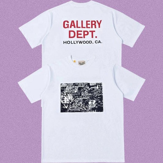 Gallery Dept. Newspaper Collage Graphic Short Sleeve T-Shirt - White/Red