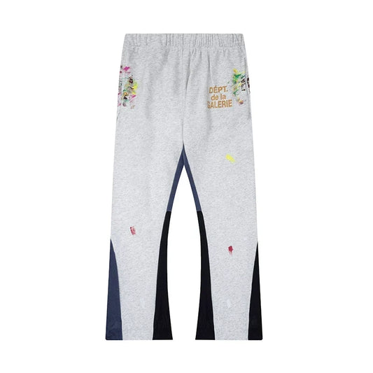 Gallery Dept. "DEPT. de la GALERIE" Paint Splatter Contrast Panel Sweatpants - Heather Grey