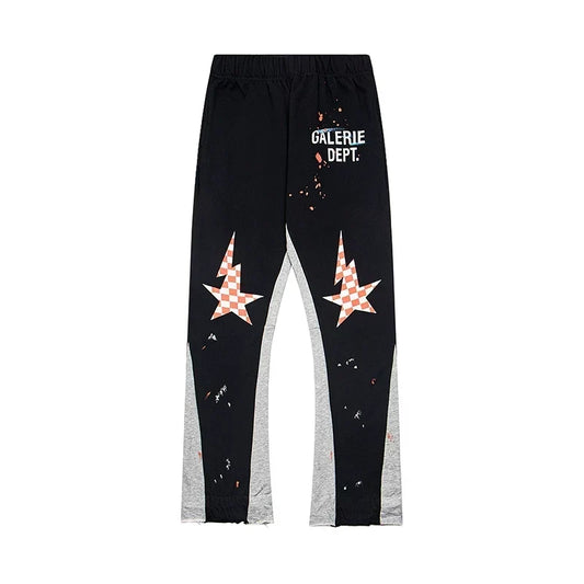 Gallery Dept. "GALERIE DEPT." Checkered Star Graphic Paint Splatter Contrast Panel Sweatpants - Black & Grey