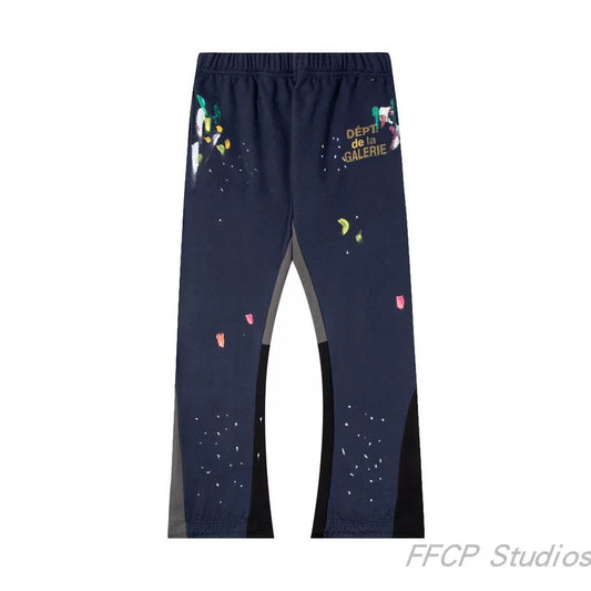 Gallery Dept. "DEPT. de la GALERIE" Paint Splatter Contrast Panel Sweatpants - Navy Blue