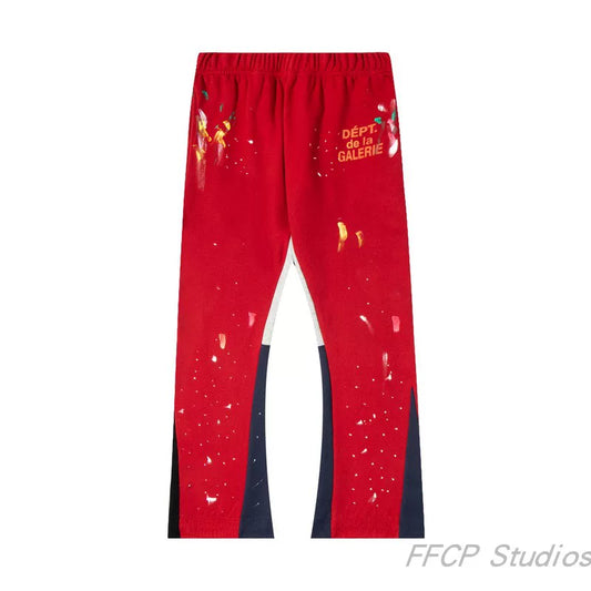 Gallery Dept. "DEPT. de la GALERIE" Paint Splatter Contrast Panel Sweatpants - Red