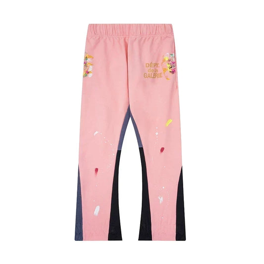 Gallery Dept. "DEPT. de la GALERIE" Paint Splatter Contrast Panel Sweatpants - Pink