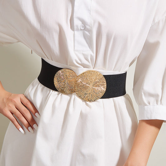 Women's Vintage Gold Buckle High Elastic Belt🎁