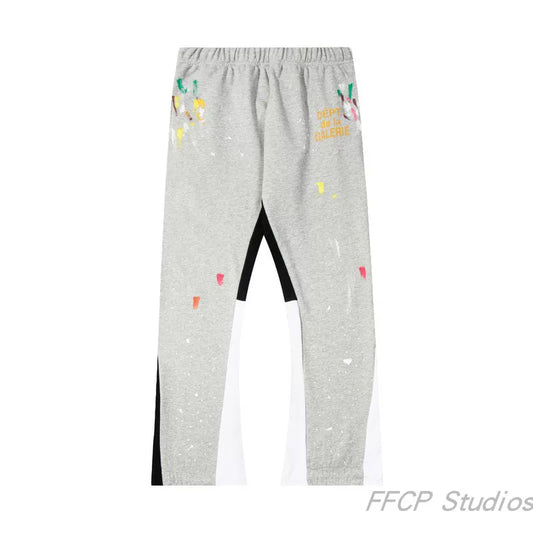Gallery Dept. "DEPT. de la GALERIE" Paint Splatter Contrast Panel Sweatpants - Heather Grey