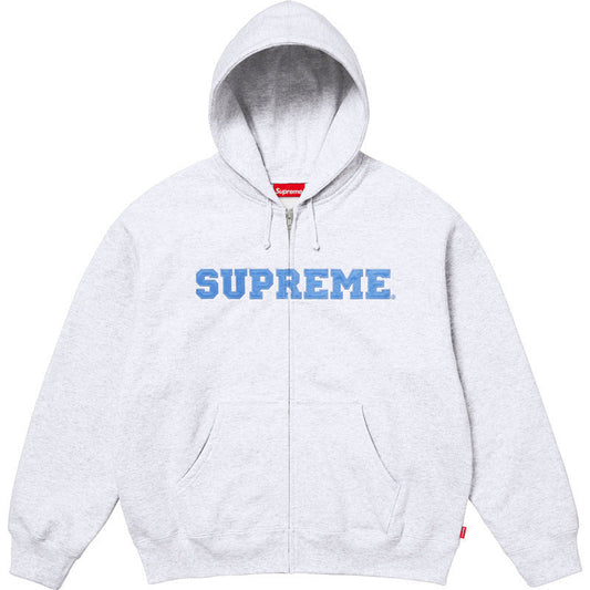 Supreme Collegiate Logo Zip-Up Hooded Sweatshirt - Heather Grey / Light Blue