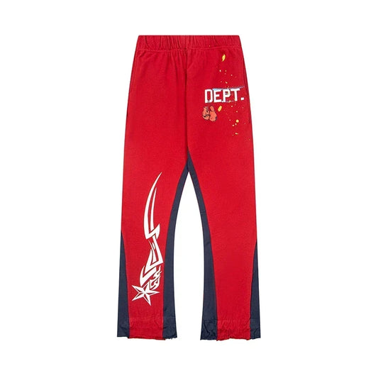 Gallery Dept. "DEPT." Tribal Star Graphic Contrast Panel Sweatpants - Red & Navy
