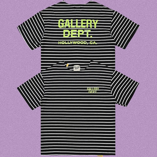 Gallery Dept. Striped Hollywood Logo Short Sleeve T-Shirt - Black/White