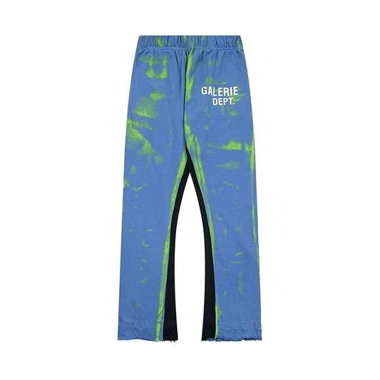 Gallery Dept. "GALERIE DEPT." Lime Green Tie-Dye Wash Contrast Panel Sweatpants - Blue