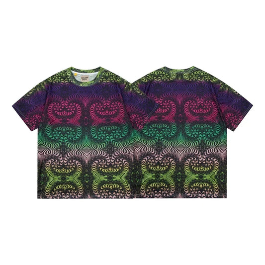 Gallery Dept. Geometric Spiral Gradient Short Sleeve T-Shirt - Green/Purple