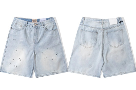 Gallery Dept. Paint Splatter Denim Shorts - Light Blue