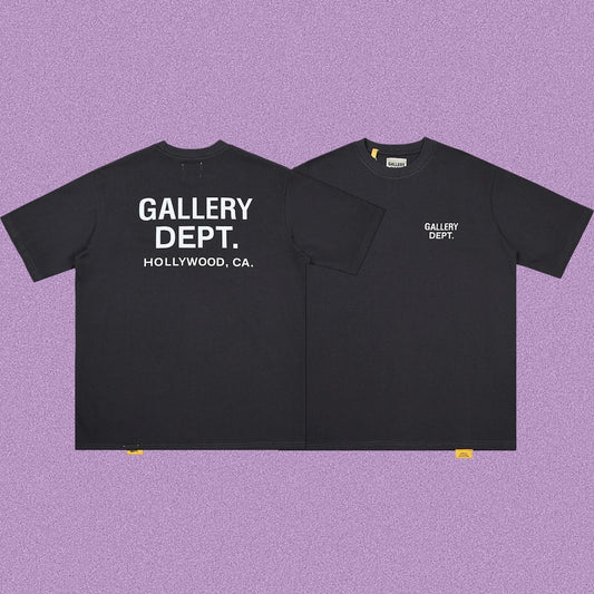 Gallery Dept. Hollywood Logo Short Sleeve T-Shirt - Dark Charcoal/White