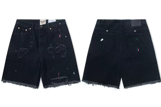 Gallery Dept. Paint Splatter Distressed Denim Shorts - Black
