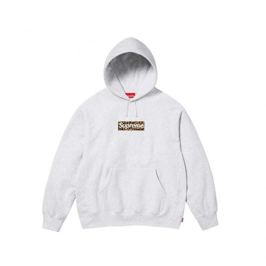 Supreme Box Logo Hooded Sweatshirt - Heather Grey / Leopard