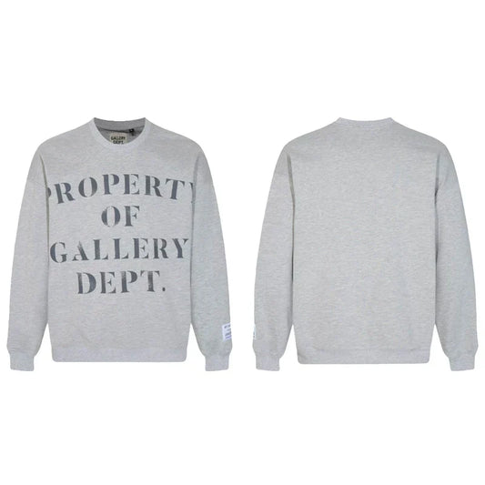 Gallery Dept. Heather Grey Crewneck – “Property Of” Stacked Print