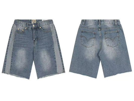 Gallery Dept. Paneled Raw-Edge Denim Shorts - Light Blue