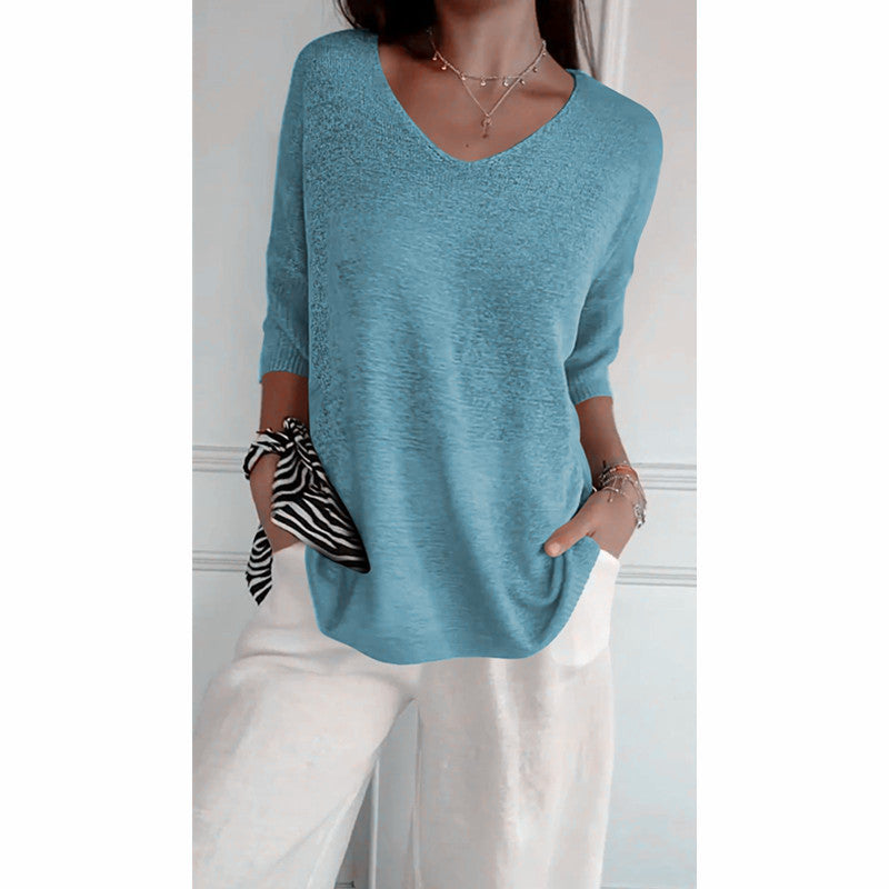 💖56% OFF🔥BUY 2 FREE SHIPPING🥰Solid Color Knitted V-neck Top