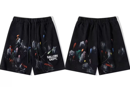Gallery Dept. Heavy Paint Splatter & Logo French Terry Shorts - Black