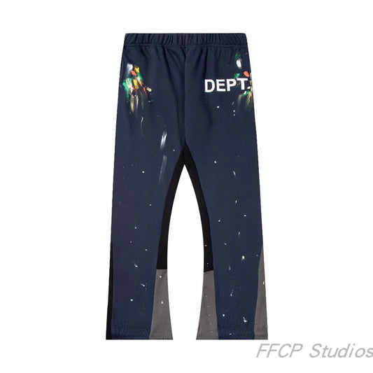 Gallery Dept. "DEPT." Paint Splatter Contrast Panel Sweatpants - Navy Blue