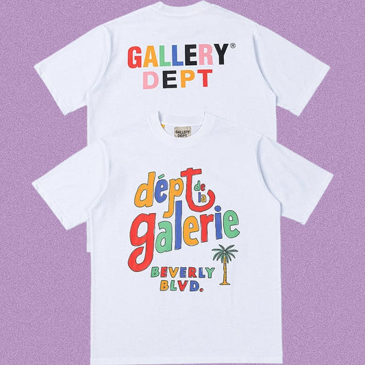 Gallery Dept. Beverly Blvd Multi-Color Hand-Lettered Short Sleeve T-Shirt - White