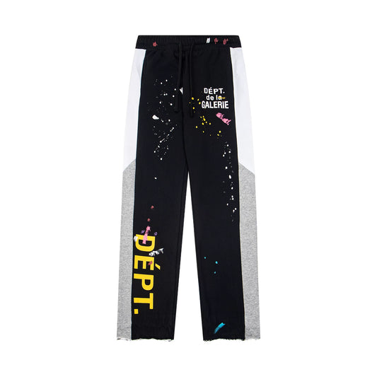 Gallery Dept. "DEPT. de la GALERIE" Vertical Logo Paint Splatter Contrast Panel Sweatpants - Black