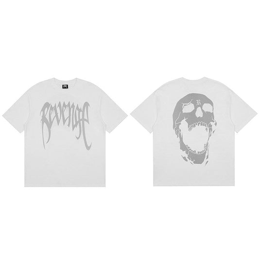 REVENGE White Cracked Skull T-Shirt